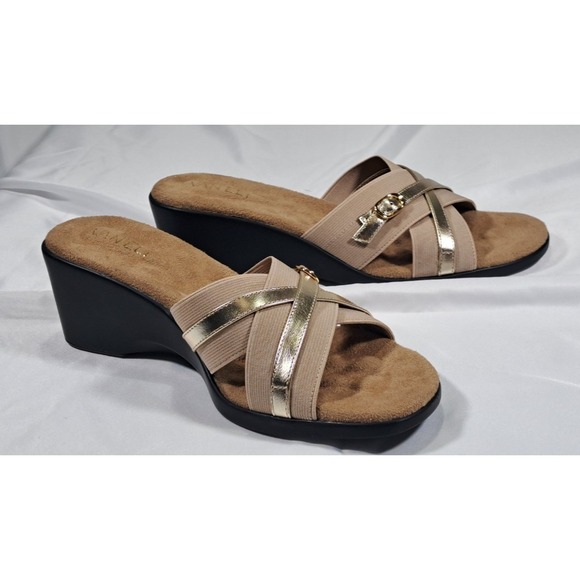 Vaneli Irreal Womens Wedge Sandals Beige Platinum Metallic Elastic Slide 8 N - Picture 6 of 7